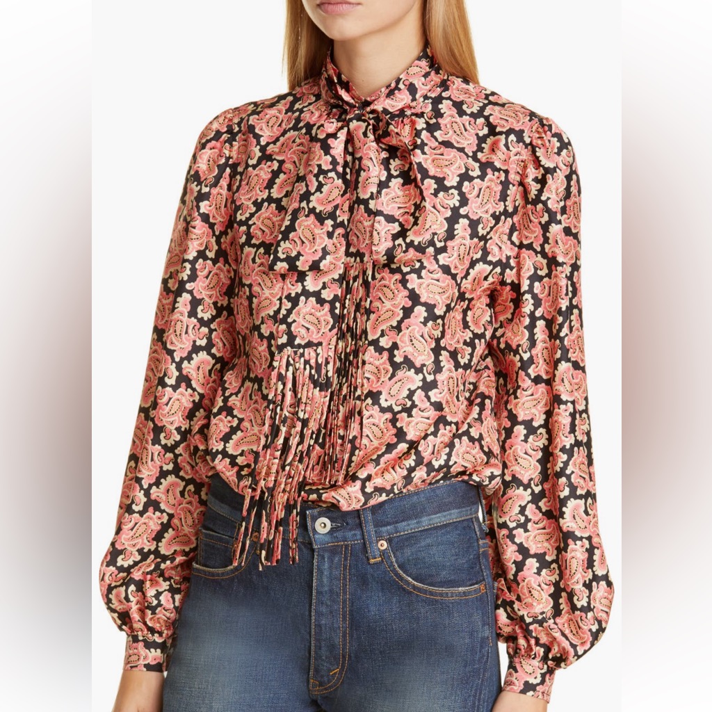 Runway Marc Jacobs Paisley Print Silk Blouse With Removable Tie